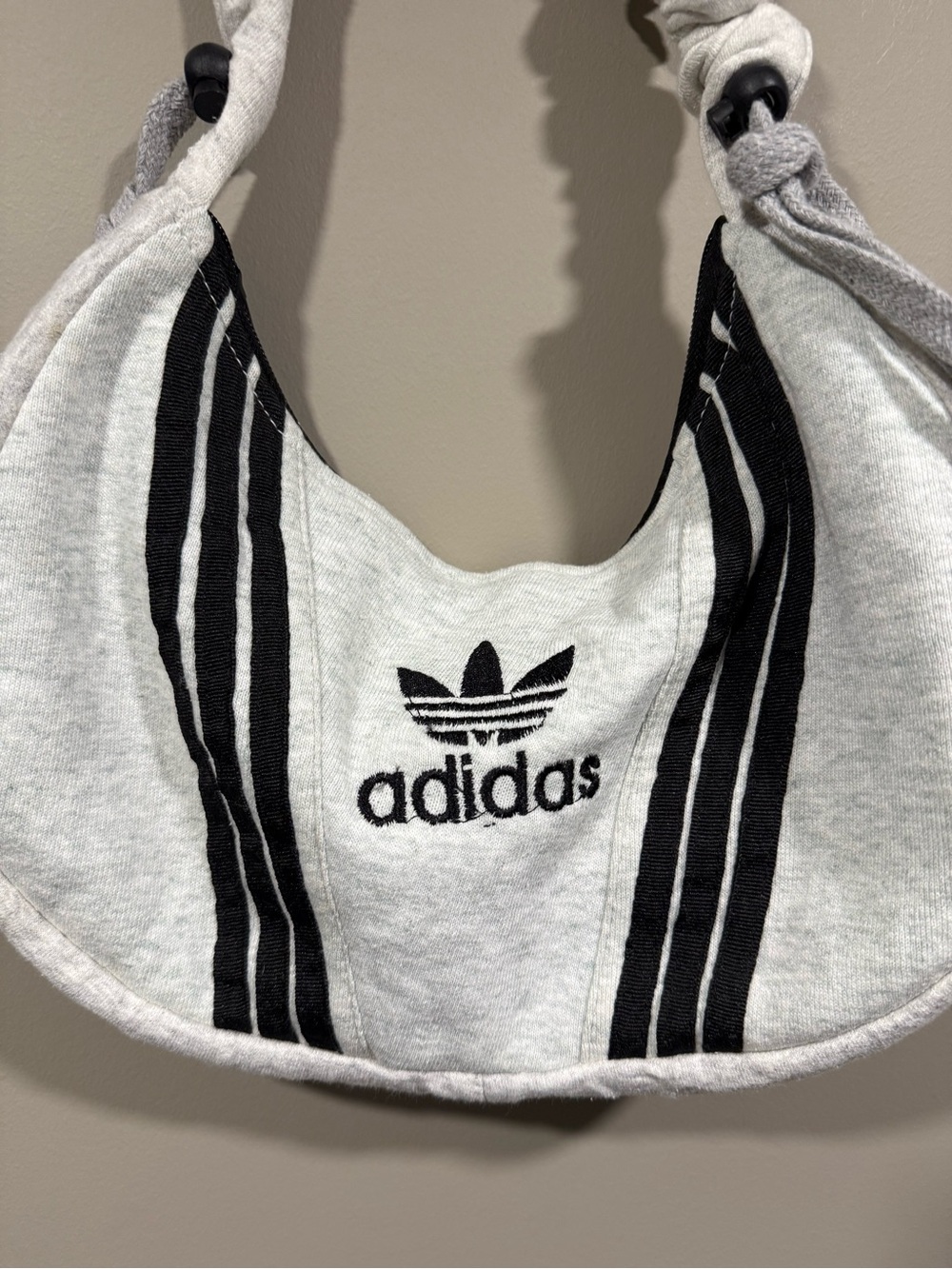 adidas remake custom Light Gray boho Shoulder Bag with Black Stripes image 2